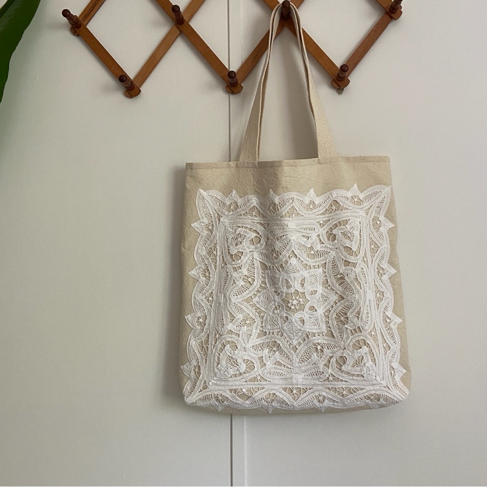 Lace Trimmed Tote Bag
